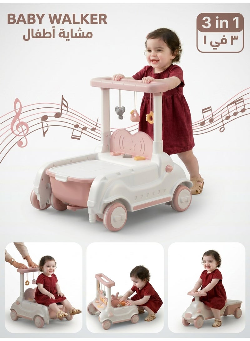 Momore Baby Walker for Girls 3 in 1 - Sit-to-Stand Learning Walker & Ride-On Push Car with Music, Lights & Storage - Adjustable Speed/Height, Anti-Rollover Design - Perfect Pink Gift for Infants - Image 1