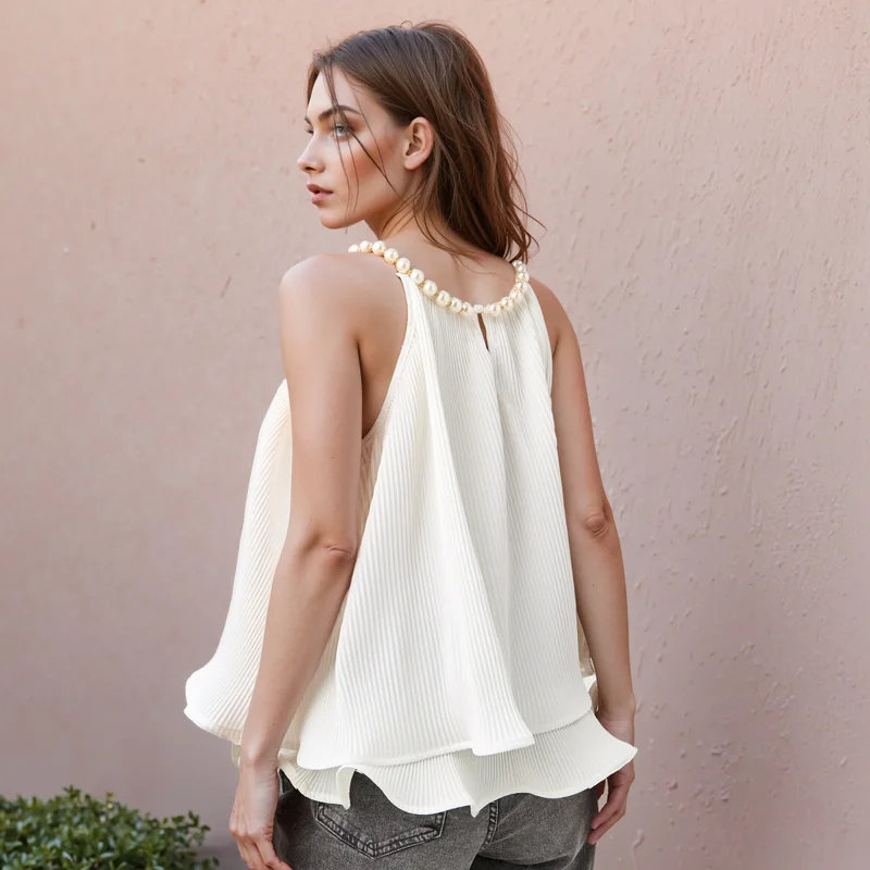 2Xtremz 2Xtremz Pearl Accent Halter Neck Sleeveless Top