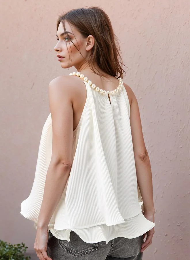 2Xtremz 2Xtremz Pearl Accent Halter Neck Sleeveless Top