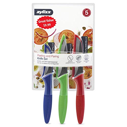 Zyliss 3 Piece Peeling & Paring Knife Set with Covers - Kitchen Knives for Fruits & More - Ideal for Kitchen Collections - Blue, Green, & Red - Image 3