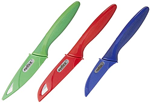 Zyliss 3 Piece Peeling & Paring Knife Set with Covers - Kitchen Knives for Fruits & More - Ideal for Kitchen Collections - Blue, Green, & Red - Image 1