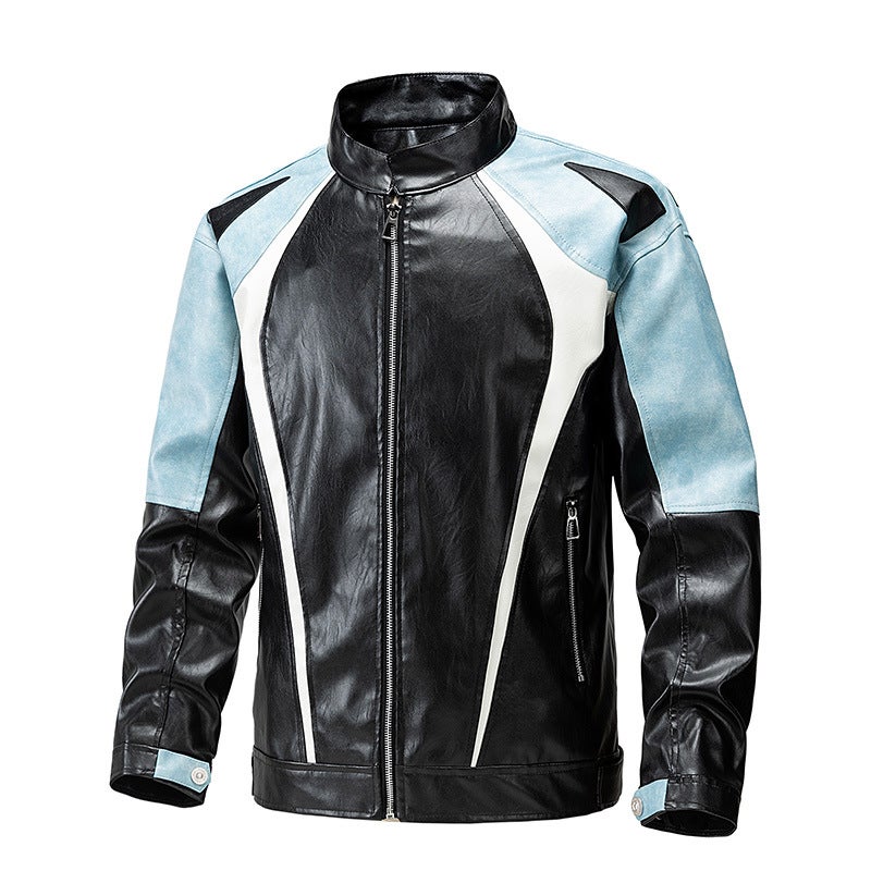 American Pu Leather Men'S Coat New Style Vertical Collar Bike Clothing All-Match Fashionable Men'S Jacket Outerwear - Image 1