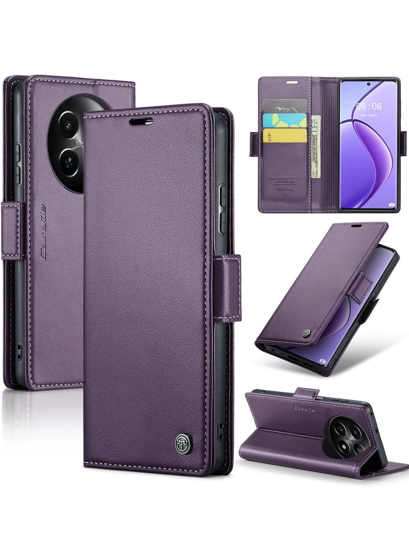 CaseMe Phone Case Luxury PU Leather Design Anti Fingerprint 023 Flip Cover Card Slot Holder Cover For  Realme 12X 5G / Realme 12 5G (Purple) - Image 1