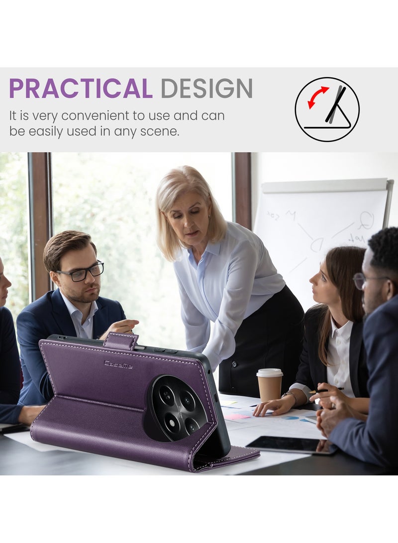 CaseMe Phone Case Luxury PU Leather Design Anti Fingerprint 023 Flip Cover Card Slot Holder Cover For  Realme 12X 5G / Realme 12 5G (Purple) - Image 2