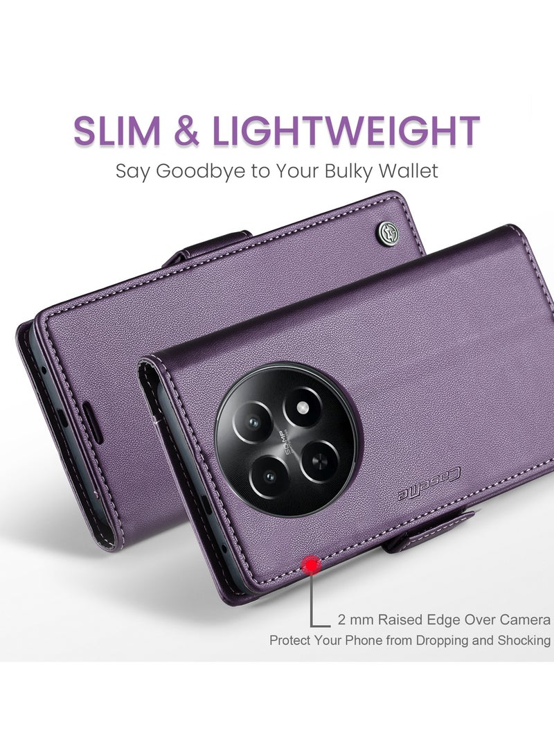 CaseMe Phone Case Luxury PU Leather Design Anti Fingerprint 023 Flip Cover Card Slot Holder Cover For  Realme 12X 5G / Realme 12 5G (Purple) - Image 3