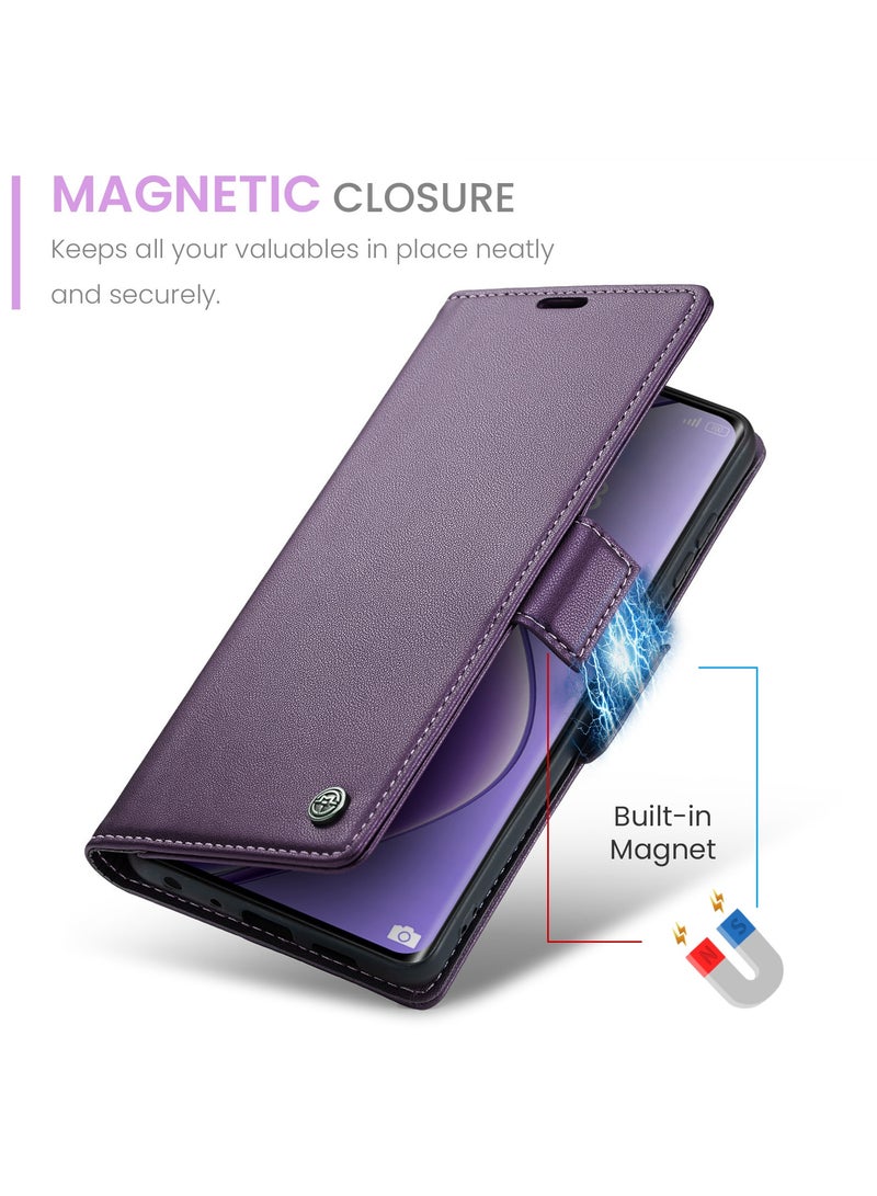CaseMe Phone Case Luxury PU Leather Design Anti Fingerprint 023 Flip Cover Card Slot Holder Cover For  Realme 12X 5G / Realme 12 5G (Purple) - Image 4
