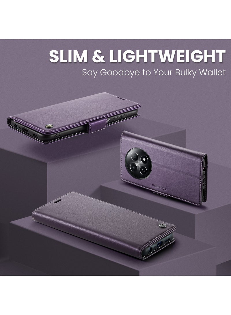 CaseMe Phone Case Luxury PU Leather Design Anti Fingerprint 023 Flip Cover Card Slot Holder Cover For  Realme 12X 5G / Realme 12 5G (Purple) - Image 5