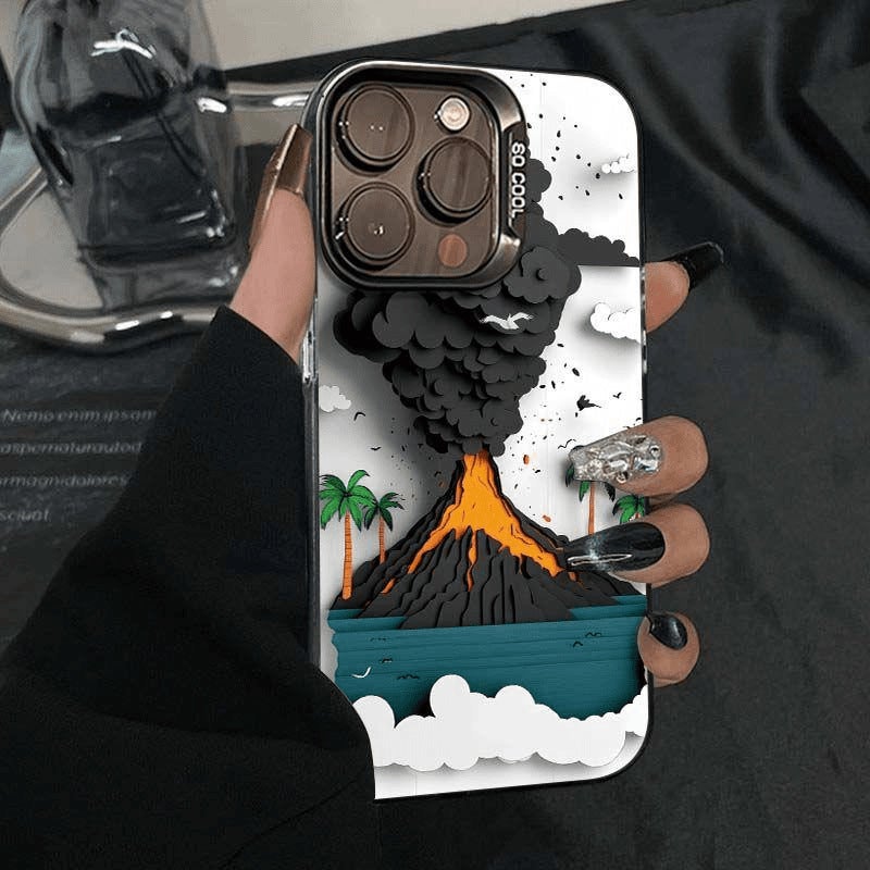 Apple iPhone 16 Pro Max Volcano Eruption Cartoon Creative Personalized Soft Phone Case - Image 1