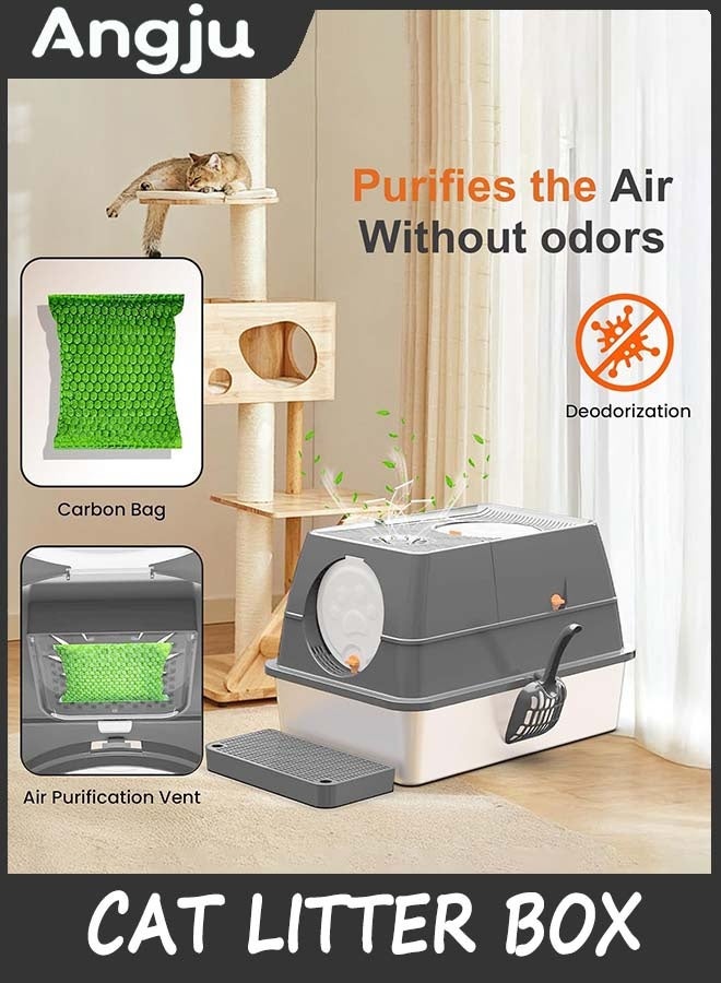 Angju Stainless Steel Cat Litter Box with Lid, Flip-Top Extra Large Cat Litter Pan, Enclosed Metal Litter Box with Litter Scoop & Filter Pedal, Anti-Leakage, Odor Free, Front & Top Dual Entry - Image 5