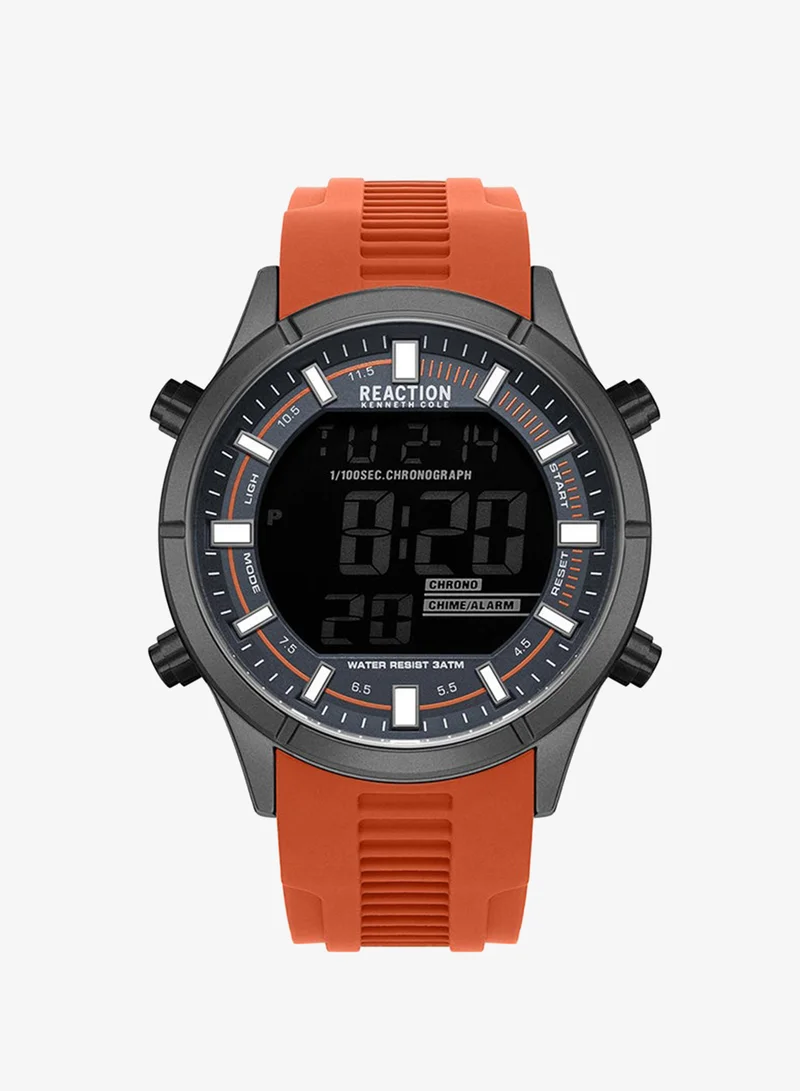 Kenneth Cole Reaction Digital Gents Watch With Orange Silicon Strap 47mm - KRWGP9006303
