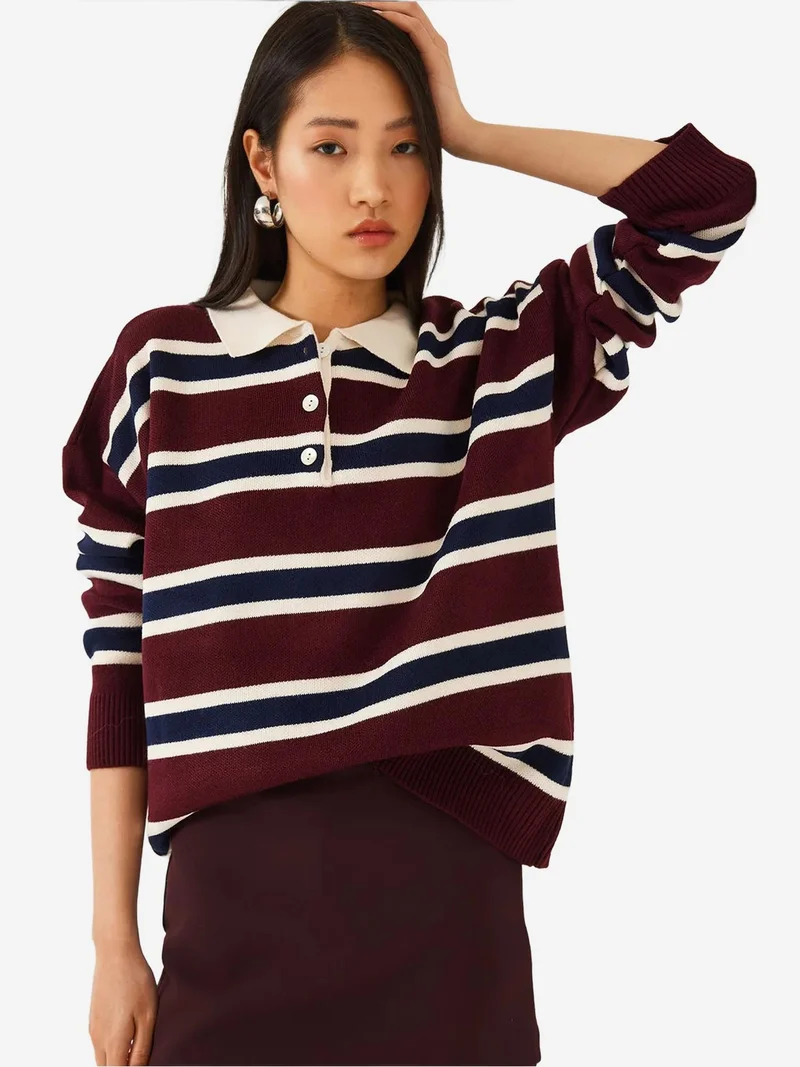 LUCCI Striped Polo Shirt Knit Sweater