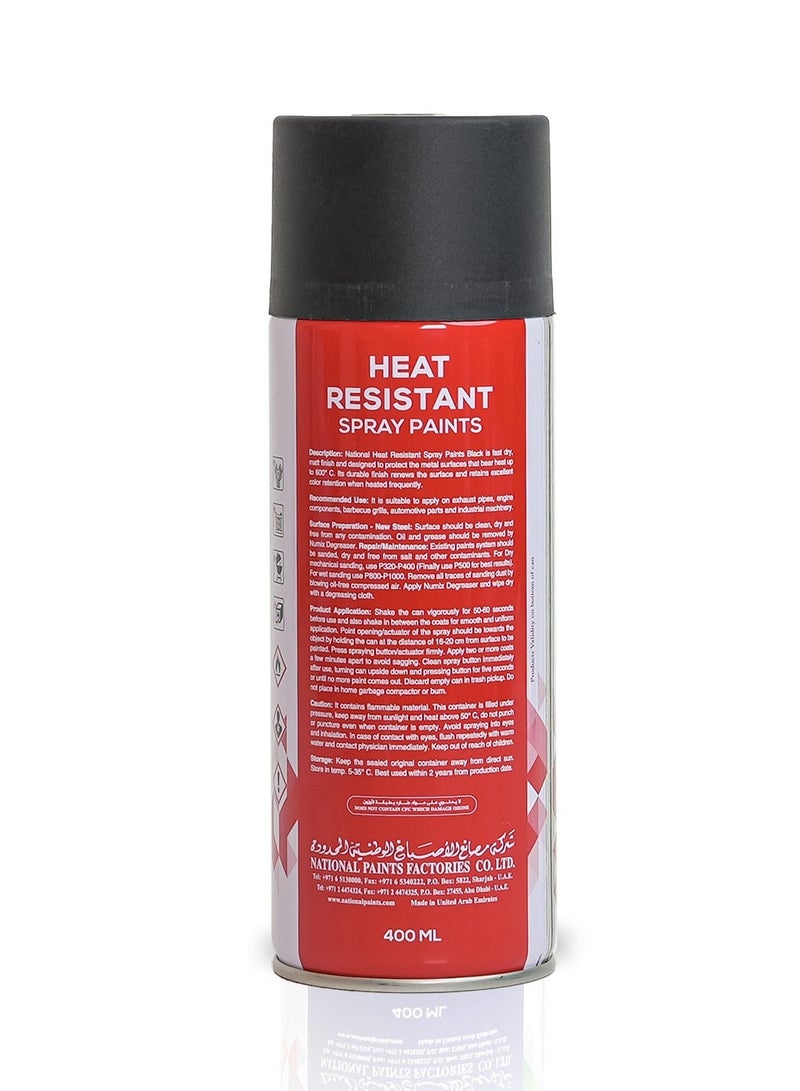 National Paints Heat Resistant Spray Paint, Matte Black (Up to 600°C), High-Temperature Aerosol for BBQ Grills, Exhausts & Engines – 400ml - Image 2