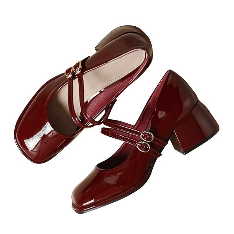 Stunner Women's Chunky Low Block Heels Dress Pumps Comfortable Closed Square Toe Mary Jane Pumps Wine Red 40(8) 2 - Image 1