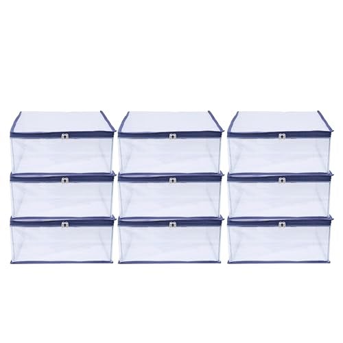 MBW Clothes Organiser for Wardrobe, Saree Covers with zip, Saree Organizer for Wardrobe, Clothes Storage Bag, Saree Bags Storage, Saree Covers for Storage, Transparent (Dark Blue - Pack of 9) - Image 1