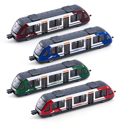 Crelloci 4 Pack Bullet Train Set Linked High Speed Lotomotive Toy Train Connectable Model Car Sliding Wheel Railway Cars Vehicle Set with Front Rear Couplers Gift for Kids Boys Ages 3 - Image 1