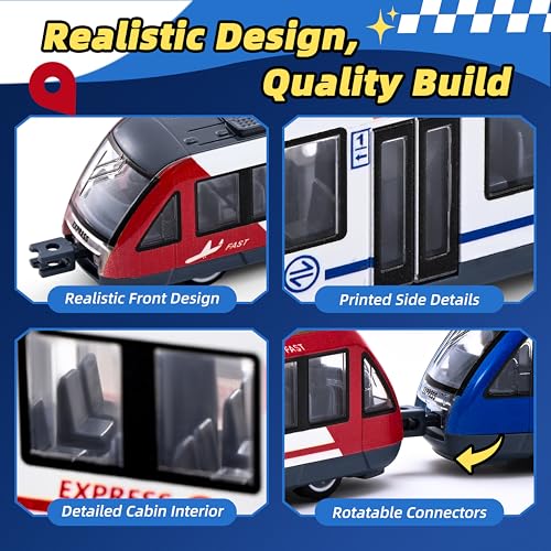 Crelloci 4 Pack Bullet Train Set Linked High Speed Lotomotive Toy Train Connectable Model Car Sliding Wheel Railway Cars Vehicle Set with Front Rear Couplers Gift for Kids Boys Ages 3 - Image 5