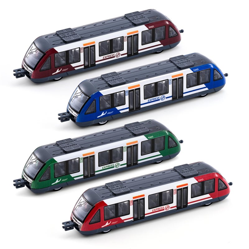 Crelloci 4 Pack Bullet Train Set Linked High Speed Lotomotive Toy Train Connectable Model Car Sliding Wheel Railway Cars Vehicle Set with Front Rear Couplers Gift for Kids Boys Ages 3 - Image 3