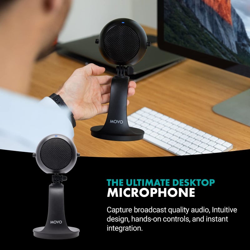 Movo WebMic USB Microphone with Desktop Stand in Black- Cardioid Condenser Computer Microphone for PC and Mac with Mic Gain, Headphone Monitoring- for Gaming, Podcast, Streaming, Video Conferencing - Image 2