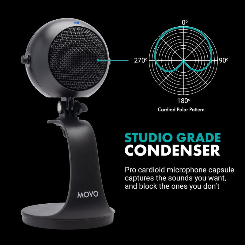 Movo WebMic USB Microphone with Desktop Stand in Black- Cardioid Condenser Computer Microphone for PC and Mac with Mic Gain, Headphone Monitoring- for Gaming, Podcast, Streaming, Video Conferencing - Image 5