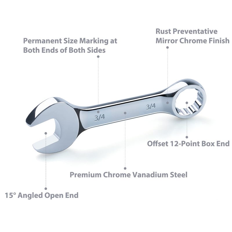 EFFICERE Premium Stubby Combination Wrench Set with Roll-up Pouch, 11-Piece, SAE, 3/8â€ to 1â€, No Skipped Inch Size | Cr-V Steel, Mirror Polished Finish | Short Length and Slim Body, Perfect for Confined Areas - Image 4