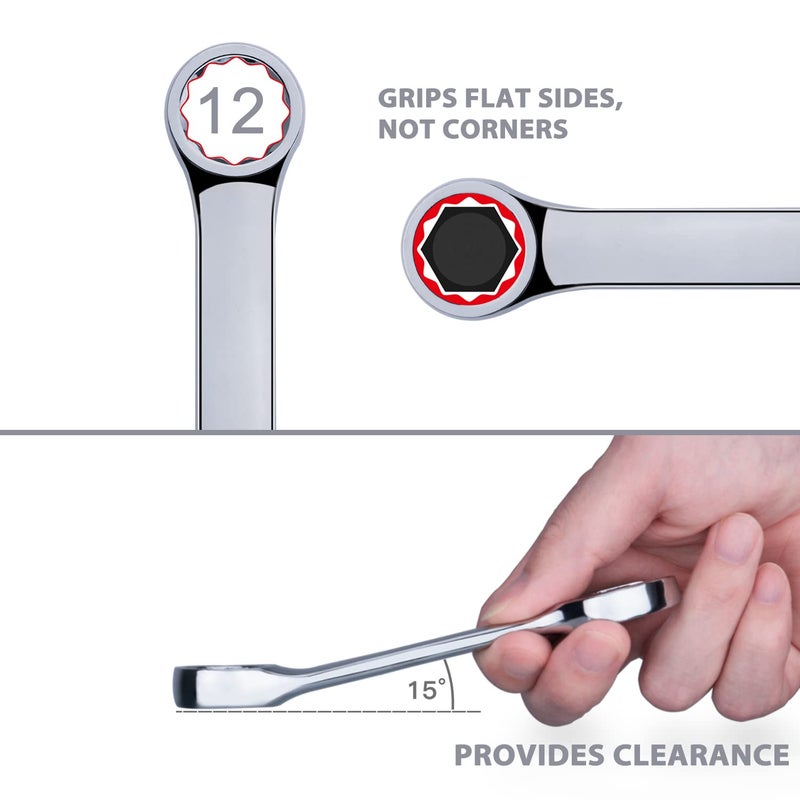 EFFICERE Premium Stubby Combination Wrench Set with Roll-up Pouch, 11-Piece, SAE, 3/8â€ to 1â€, No Skipped Inch Size | Cr-V Steel, Mirror Polished Finish | Short Length and Slim Body, Perfect for Confined Areas - Image 5