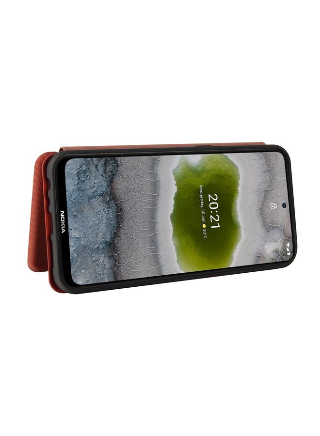 اس-توب جراب لهاتف Nokia X10 مصنوع من ألياف الكربون بتصميم أفقي قابل للطي مصنوع من مادة TPU + PC + جلد PU مع فتحة للبطاقات - Image 4