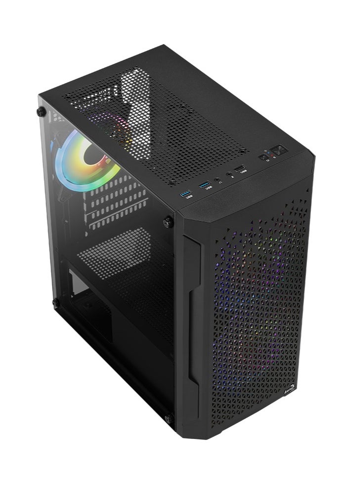 AeroCool - AEROCOOL Mini Tower Case Trinity Mini-G-BK-v3, Full Tempered Glass Side Panel, Supports Liquid Cooling, Built-in Air Vents, Supports Micro-ATX and Mini-ITX Motherboards, 3x ARGB Fan Included - Image 1