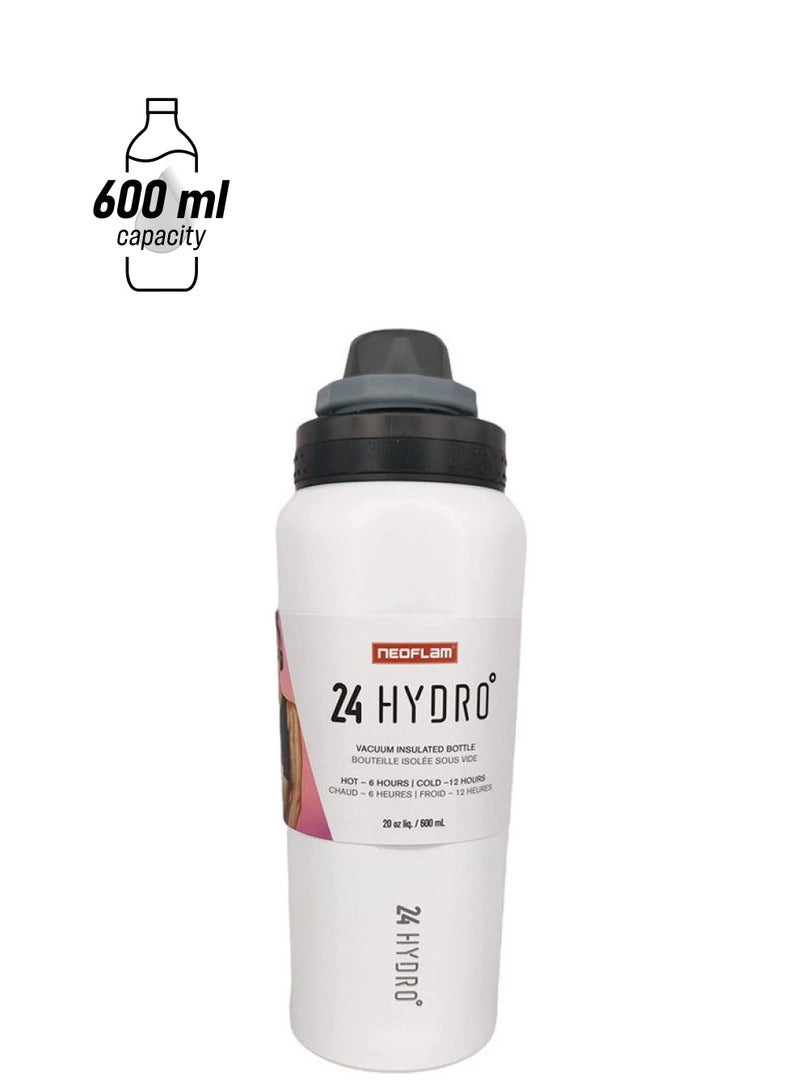 Neoflam Double Wall Stainless Steel Hydro Sports Bottle White/Black/Grey - Image 1