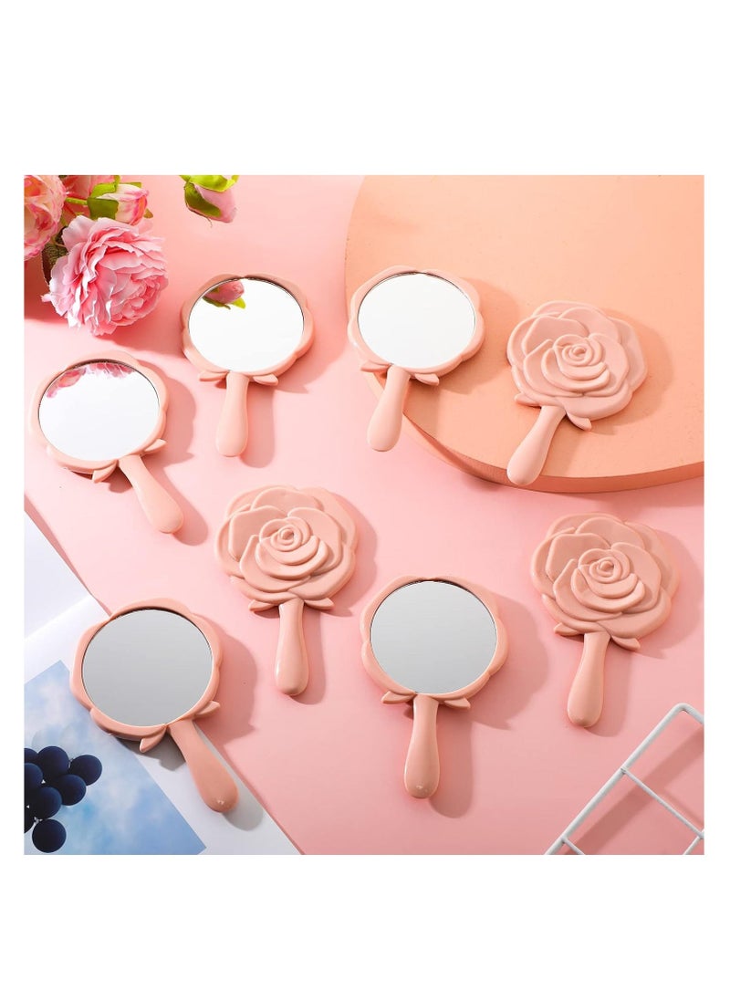 Mini Rose Mirror, Pocket Mirror Bulk Rose Design Compact Princess Mirror, Plastic Portable Handheld Makeup Mirror, for Bridal Shower Favor Quinceanera Party Favors for Guests, 8 Pcs - Image 1