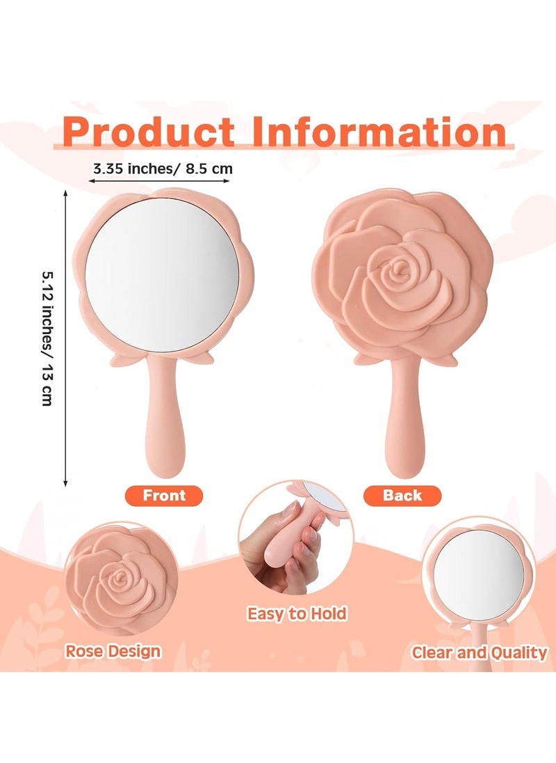 Mini Rose Mirror, Pocket Mirror Bulk Rose Design Compact Princess Mirror, Plastic Portable Handheld Makeup Mirror, for Bridal Shower Favor Quinceanera Party Favors for Guests, 8 Pcs - Image 2