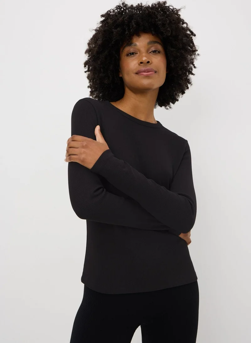 Matalan Black Ribbed Crew Neck Top