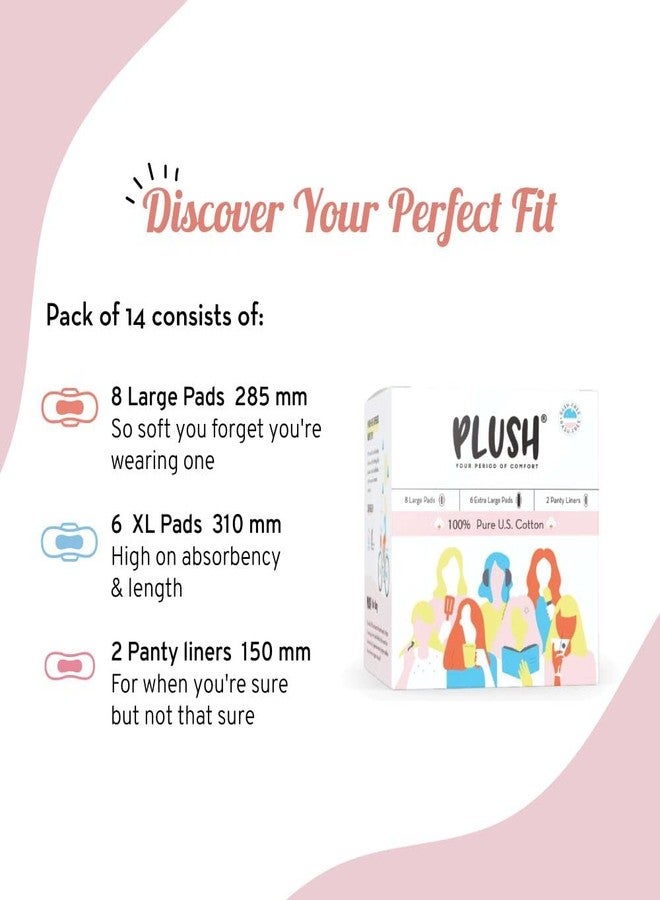 Plush Period Mood Combo with Sanitary for Women (14 Pads) + 20 Panty Liners + 20 Intimate Wipes & Eye Mask Merchandise | 100% Pure U.S. Cotton Senitary Napkin/Pad Vegan & For Normal-Sensitive Skin - Image 3