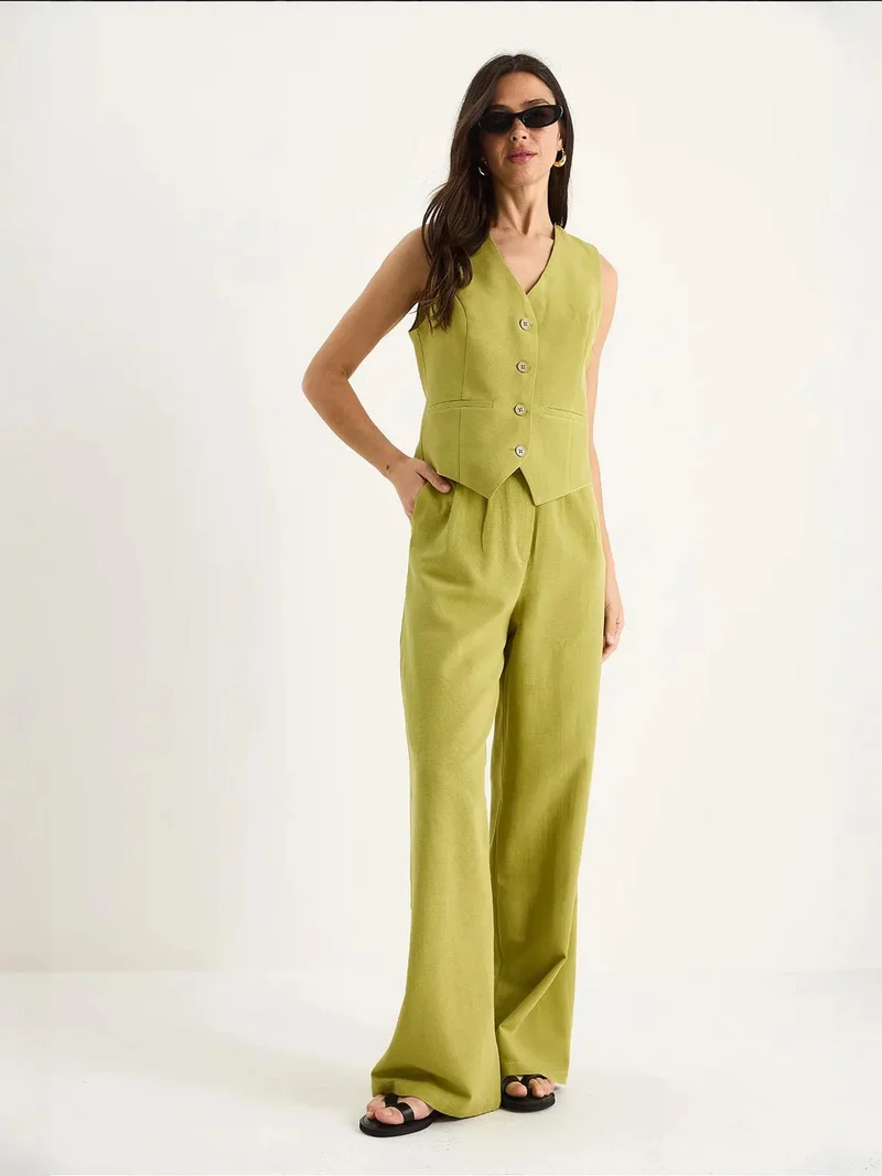 Bianco Lucci Multicolor LUCCI V-neck Vest and Wide Leg Pants Two-Piece Coord Set for Women | Best Price UAE