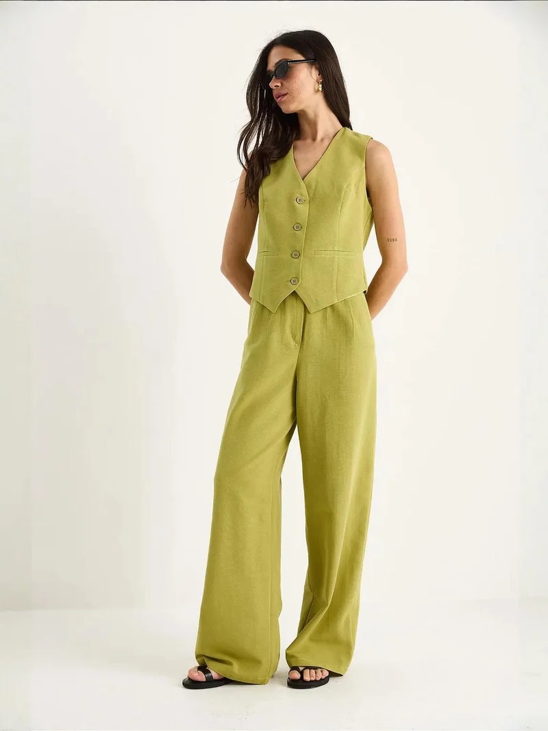 Bianco Lucci Multicolor LUCCI V-neck Vest and Wide Leg Pants Two-Piece Coord Set for Women | Best Price UAE