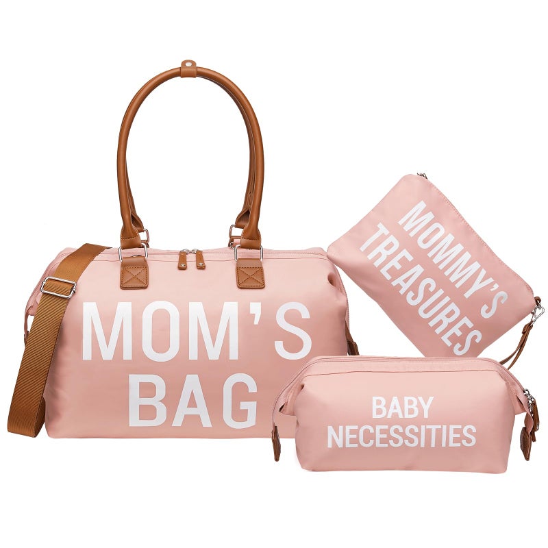 printe Mommy Diaper Bag Tote for Girls with 2 Organizer Pouches Large Capacity Moms Bag for Hospital and Weekender Travel Pink