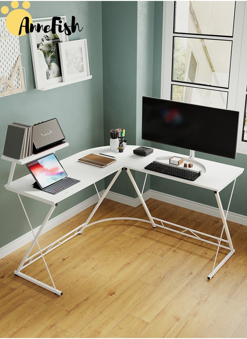 AnneFish 120cm L-Shaped Office Desk With Monitor Stand Home Office Table Gaming Desk Computer Desk L Desk Writing Workstation Corner Desk  - Image 2