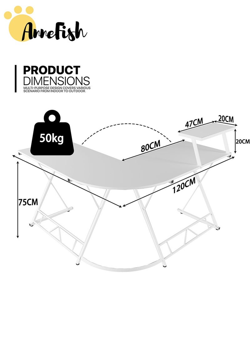 AnneFish 120cm L-Shaped Office Desk With Monitor Stand Home Office Table Gaming Desk Computer Desk L Desk Writing Workstation Corner Desk  - Image 3