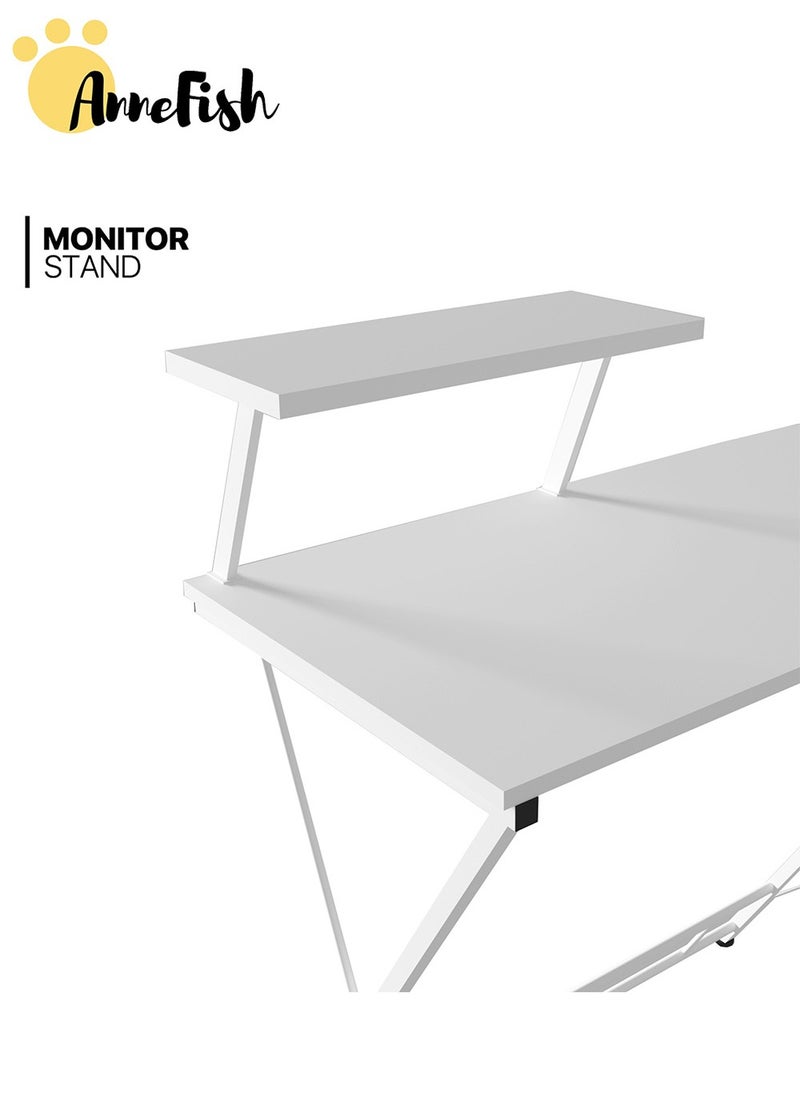 AnneFish - 120cm L-Shaped Office Desk With Monitor Stand Home Office Table Gaming Desk Computer Desk L Desk Writing Workstation Corner Desk - Image 1