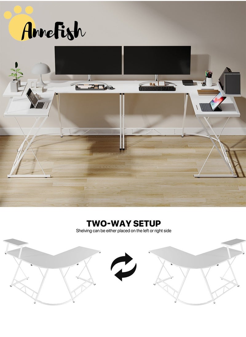 AnneFish 120cm L-Shaped Office Desk With Monitor Stand Home Office Table Gaming Desk Computer Desk L Desk Writing Workstation Corner Desk  - Image 5