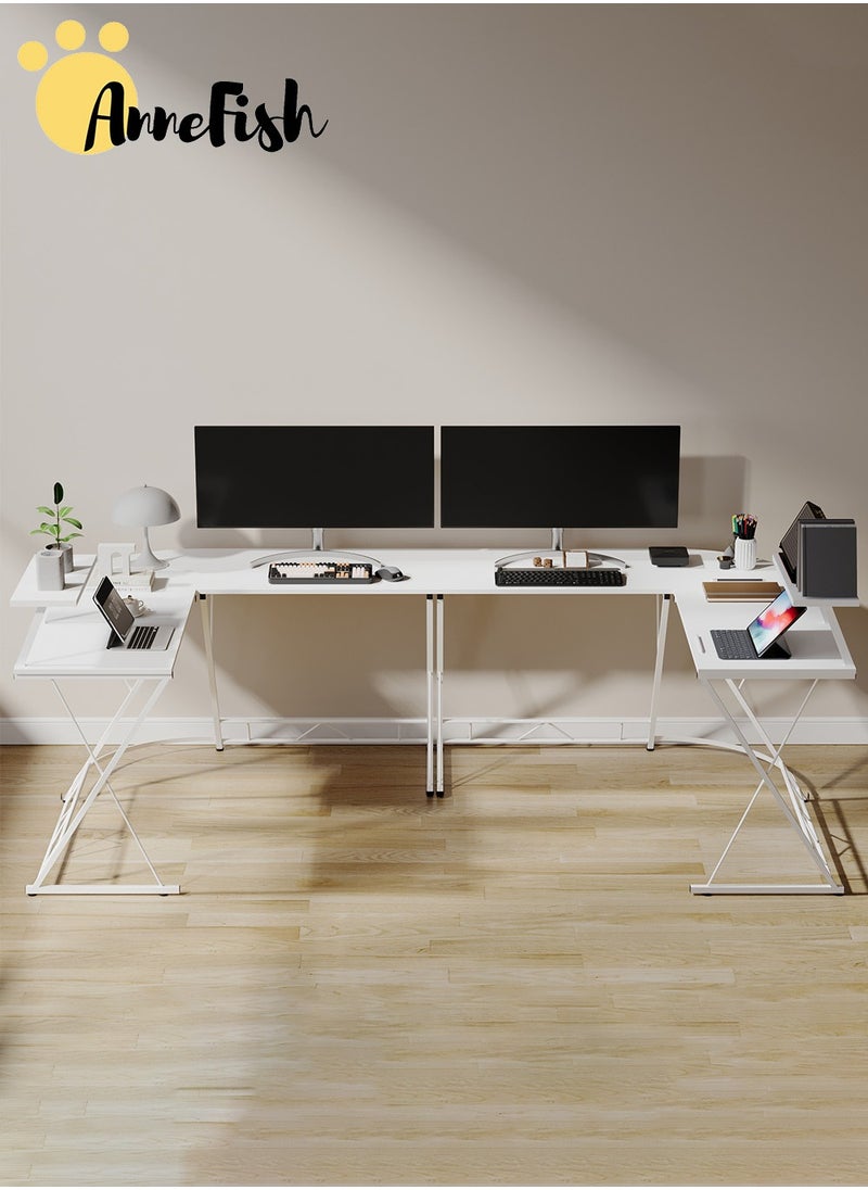 AnneFish 120cm L-Shaped Office Desk With Monitor Stand Home Office Table Gaming Desk Computer Desk L Desk Writing Workstation Corner Desk  - Image 4