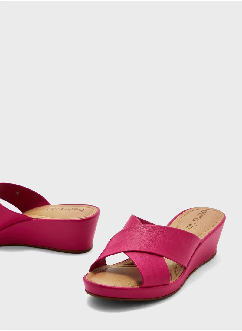 Beira Rio Cross Strap Low Heel Wedge Sandals