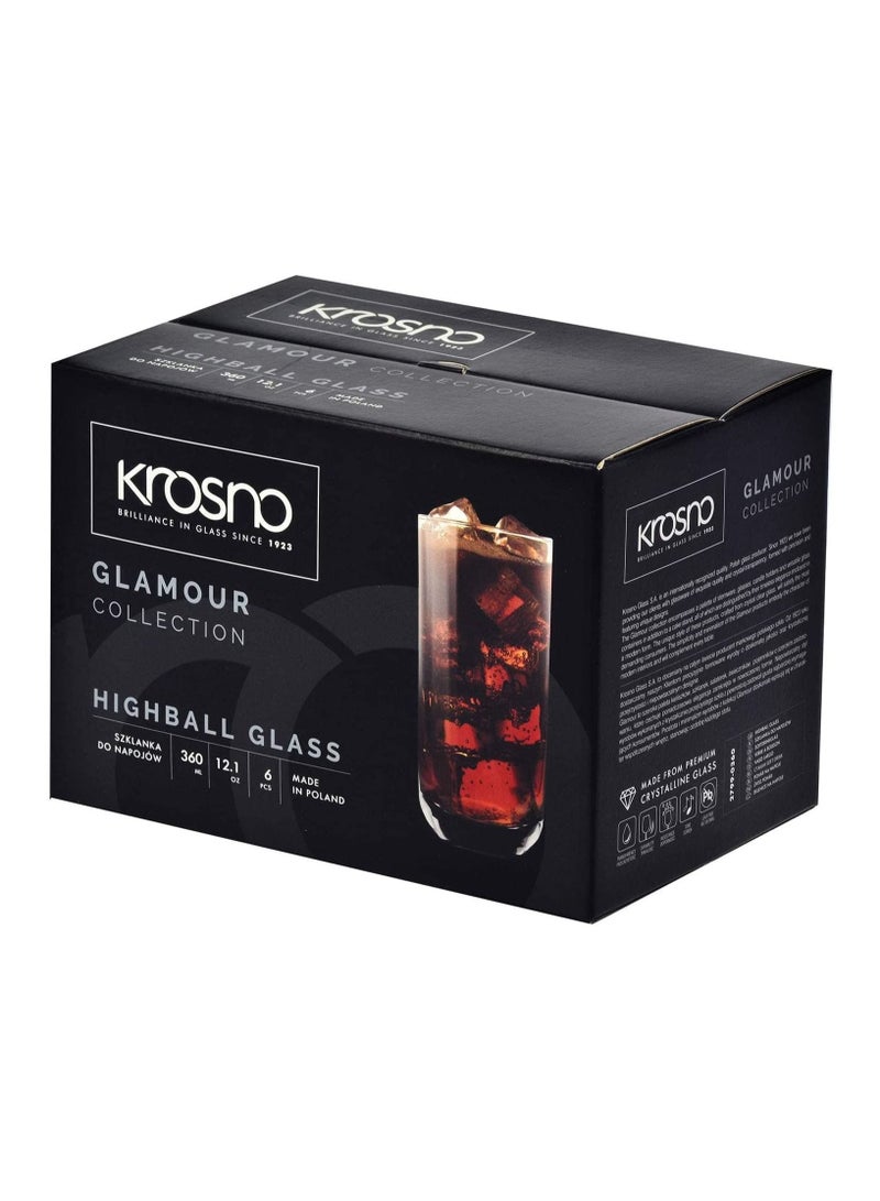 Krosno Glamour Set of 6 Highball Glasses 360 ML Perfect for Home and Parties Dishwasher Safe - Image 4