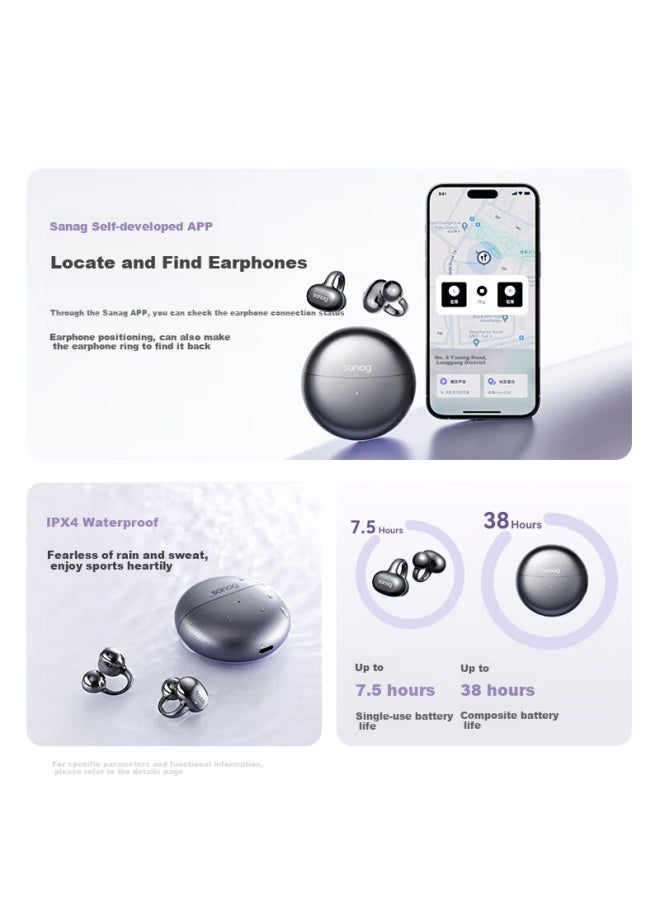 Sanag S6sproai Bluetooth Earphones Ear-hook Style Bone Conduction Concept Running Sports Earphones With Noise Reduction For Calls Compatible With Huawei, Xiaomi, Apple - Gift For Men - Image 5