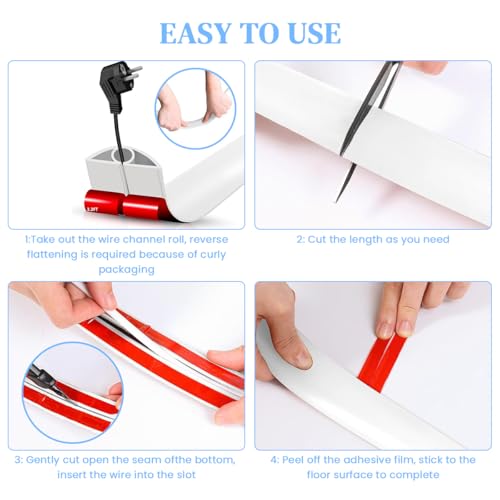 Serplex® 2X 6.6FT PVC Cord Cover Self Adhesive Floor Cord Hider Wall Wire Holder Hider Cuttable Soft PVC Floor Cord Hider Flexible Wire Cover Reuseable Cord Cover Cord Guider Cord Cavity - Image 3