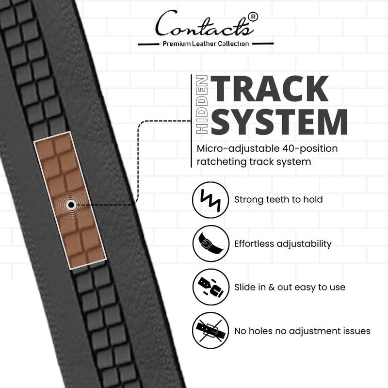 CONTACTS حزام جلد طبيعي للرجال من كونتاكتس مع مشبك قفل تلقائي قابل للتعديل بسهولة - حزام قابل للتعديل الدقيق يناسب كل مكان | رسمي وغير رسمي | علبة هدية أنيقة - Image 3