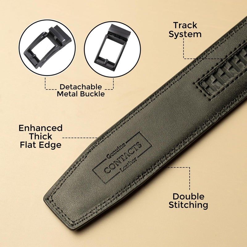 CONTACTS حزام جلد طبيعي للرجال من كونتاكتس مع مشبك قفل تلقائي قابل للتعديل بسهولة - حزام قابل للتعديل الدقيق يناسب كل مكان | رسمي وغير رسمي | علبة هدية أنيقة - Image 4