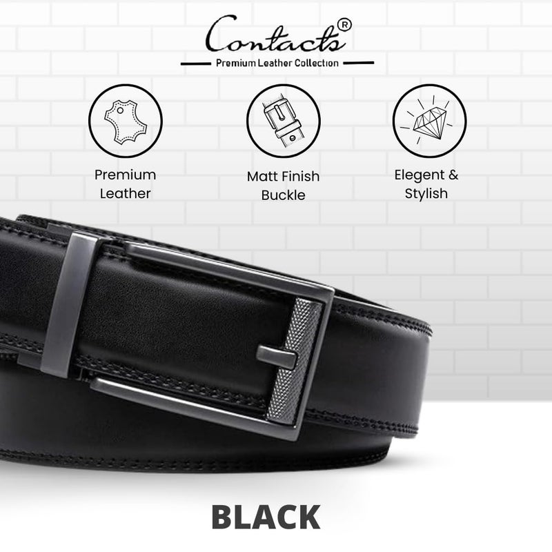 CONTACTS حزام جلد طبيعي للرجال من كونتاكتس مع مشبك قفل تلقائي قابل للتعديل بسهولة - حزام قابل للتعديل الدقيق يناسب كل مكان | رسمي وغير رسمي | علبة هدية أنيقة - Image 2