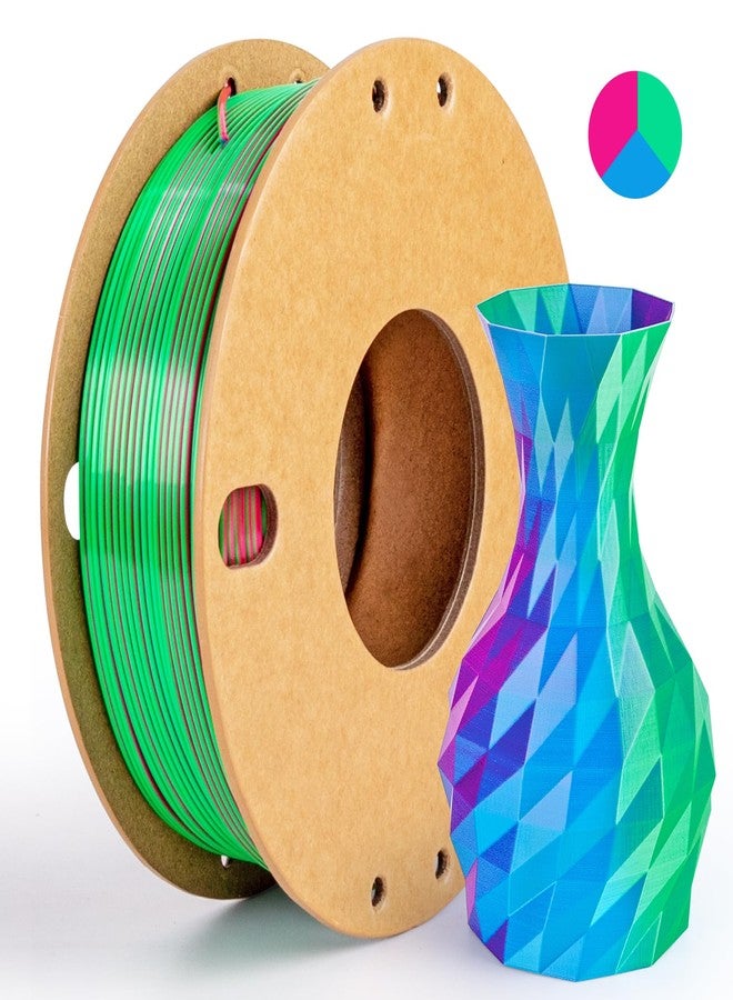 dikale Silk Triple Color PLA+ 3D Printer Filament 1.75mm, No Tangle Shiny Filament Net Weight 250g Spool (0.55lbs), 3-in-1 Silk PLA Pro Plus, Rose Red+Sky Blue+Green - Image 1