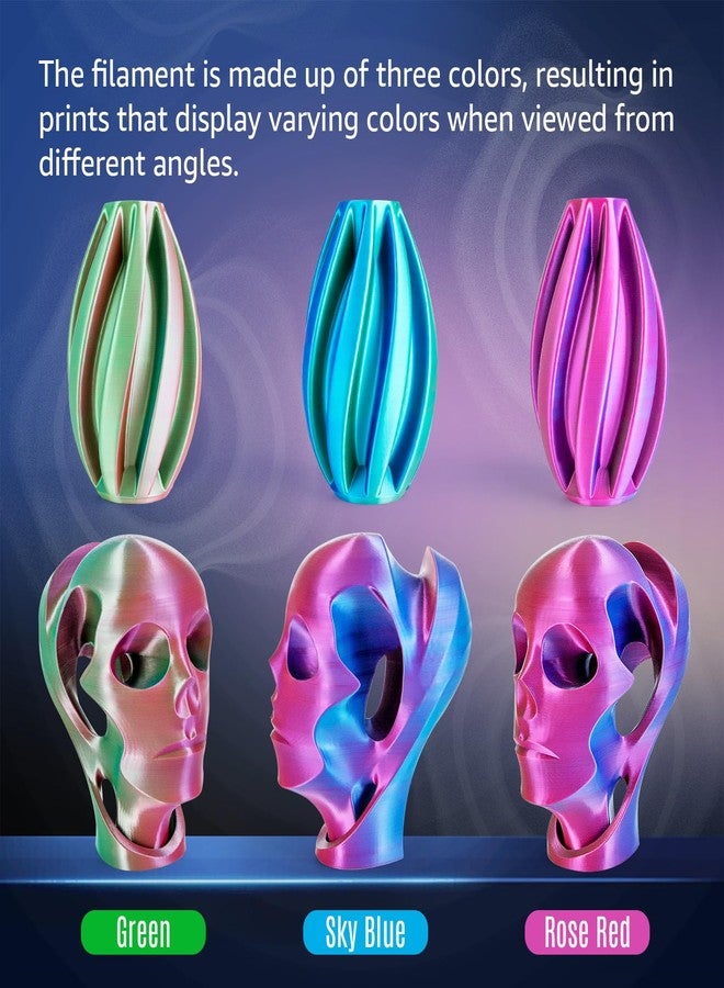 dikale Silk Triple Color PLA+ 3D Printer Filament 1.75mm, No Tangle Shiny Filament Net Weight 250g Spool (0.55lbs), 3-in-1 Silk PLA Pro Plus, Rose Red+Sky Blue+Green - Image 2