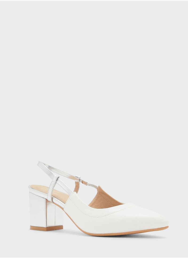 Khizana - Colourblock Block Heel Slingback Pointed Pump - Image 1
